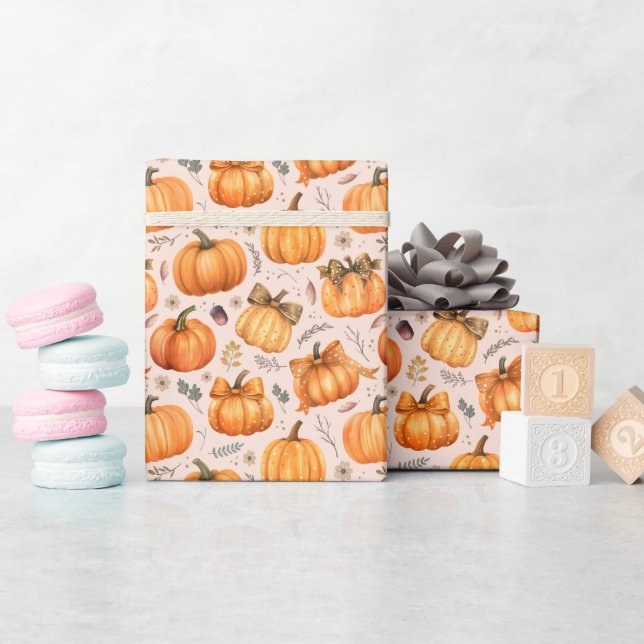 Hösten Pumpkin Mönster - Wrapping Papper Roll Presentpapper (Baby Shower)