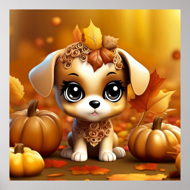 Hösten Pumpkin Puppy Poster (Framsidan)