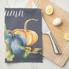 Hösten Pumpkin Watercolor Navy Blue Kökshandduk