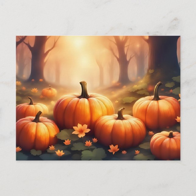 Hösten Pumpkins and Forest Flowers Nature Vykort (Framsida)