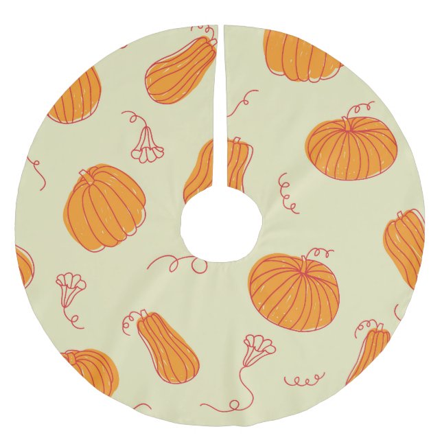 Hösten Pumpkins: Doodle Orange Mönster. Julgransmatta Borstad Polyester (Framsidan)