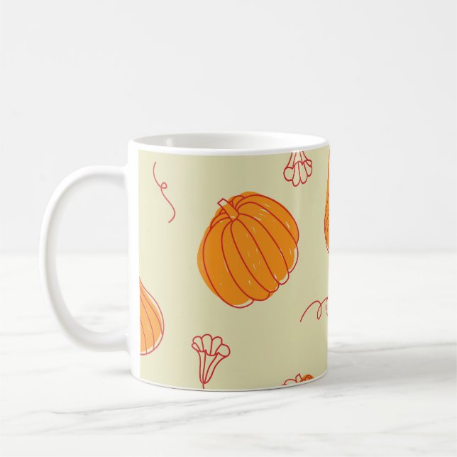 Hösten Pumpkins: Doodle Orange Mönster. Kaffemugg (Vänster)