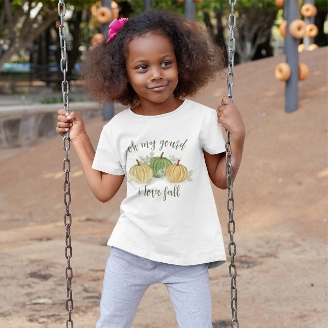 Hösten Pumpkins Gourd I Kärlek Fall Watercolor T Shirt (Oh My Gourd, I love fall cute girls' T-Shirt. )