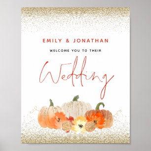 Hösten Pumpkins Guld Glitter Välkommen till Bröllo Poster