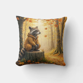 Hösten Raccoon Sitta på en Träd-stump Kudde
