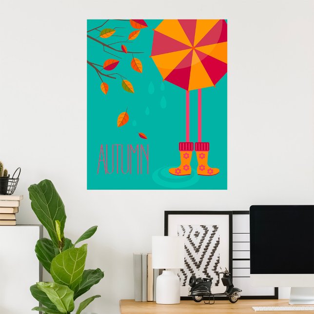 Hösten Rain Boots och Parbrella Höst löv Poster (Skapare uppladdad)