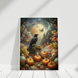 Hösten Raven Wall Art - Mystical Full Moon Forest Poster