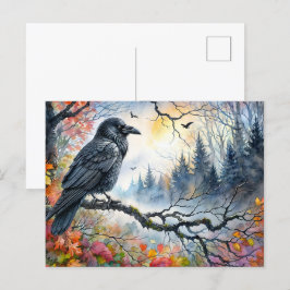 Hösten Raven Watercolor Art Vykort