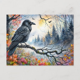 Hösten Raven Watercolor Art Vykort
