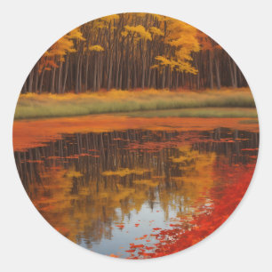 Hösten reflekterar A Serene Sjö Runt Klistermärke
