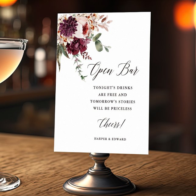 Hösten Romantik Blommigt Bröllop Open Pub-tecken Poster (Skapare uppladdad)