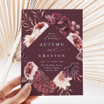 Hösten Romantik Burgundy Blommigt Bröllop Inbjudningar<br><div class="desc">Den här bröllopsinbjudan innehåller en vattenfärgsblomma av dahlias,  trädgårdsodling och ro i burgundrött,  maron,   rosa över höst löv med diamantformen ram. Om du vill ha en mer avancerad anpassning av den här designen klickar du på BLUE DESIGN VERKTYG. Matchande objekt är också tillgängliga.</div>