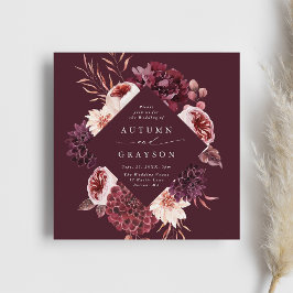 Hösten Romantik Burgundy Watercolor Bröllop Square Inbjudningar