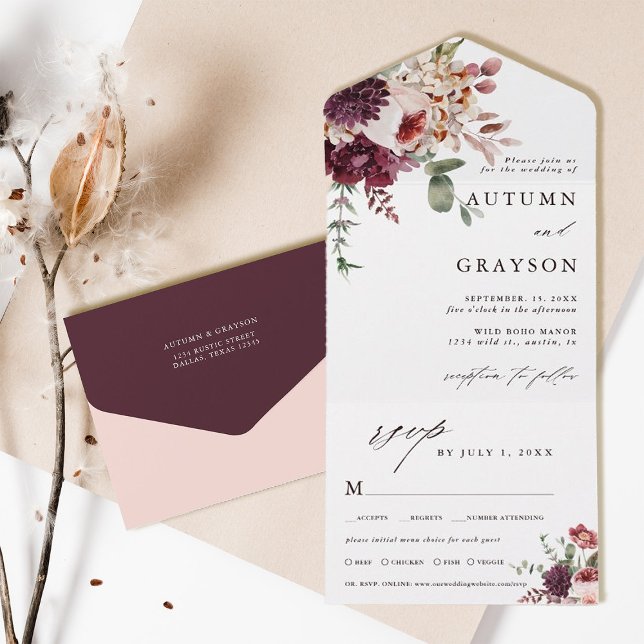 Hösten Romantik Elegant Blommigt Bröllop (Inside & Back)