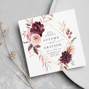 Hösten Romantik Guld Burgundy Bröllop Ram Inbjudningar