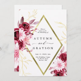 Hösten Romantik Guld Ram Blommigt Bröllop Inbjudningar