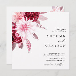 Hösten Romantik Guld Ram Blommigt Bröllop Inbjudningar