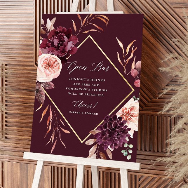 Hösten Romantik Guld Ram Blommigt Bröllop Öppet Pu Poster (Skapare uppladdad)