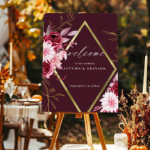 Hösten Romantik Guld Ram Burgundy Bröllop