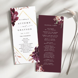 Hösten Romantik Guld Ram Burgundy Bröllop Program