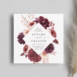 Hösten Romantik, vattenfärgen Blommigt Bröllop, fy Inbjudningar<br><div class="desc">Den här bröllopsinbjudan innehåller en vattenfärgsblomma av dahlias,  trädgårdsodling och ro i burgundrött,  maron,   rosa över höst löv med diamantformen ram. Om du vill ha en mer avancerad anpassning av den här designen klickar du på BLUE DESIGN VERKTYG. Matchande objekt är också tillgängliga.</div>