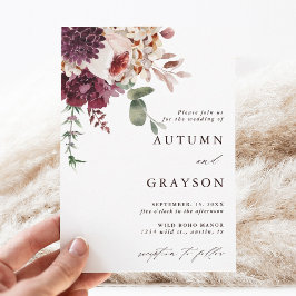 Hösten Romantik Watercolor Blommigt Bröllop Elegan Inbjudningar