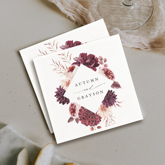 Hösten Romantik Watercolor Blommigt Bröllop Pappersservett (Skapare uppladdad)