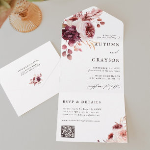 Hösten Romantik Watercolor Blommigt Bröllop QR-kod