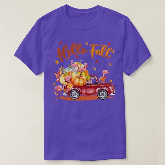 Hösten Rosa Flamingo Hej Fall, Pumpkin Lastbil Tha T Shirt (Design framsida)