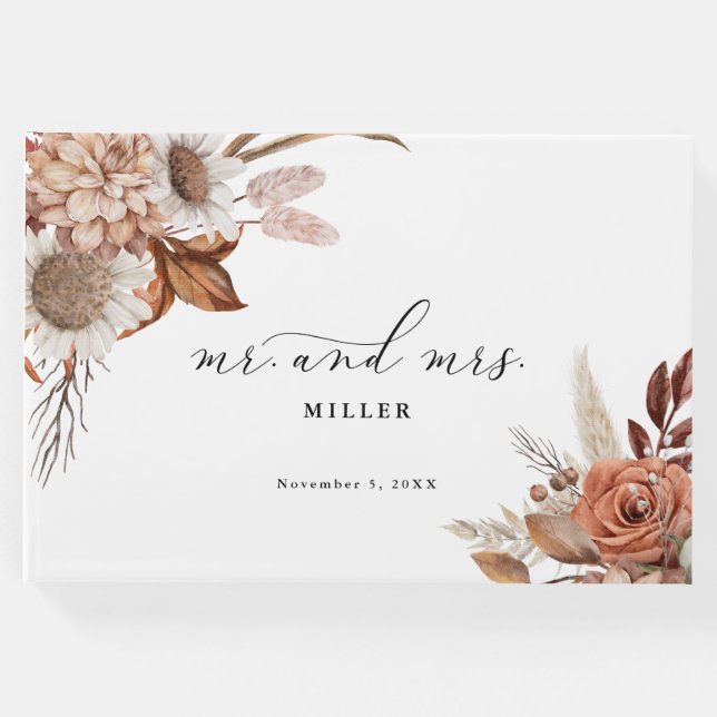 Hösten Rustic Blommigt Personlig Bröllop Gästböcker (Framsida)