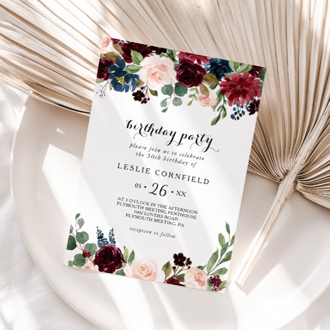 Hösten Rustic Burgundy 50:e Födelsedagsfesten Inbjudningar (Skapare uppladdad)