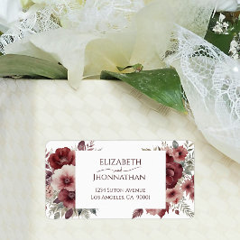 Hösten Rustic Burgundy Blommigt Watercolor Bröllop Adressetikett