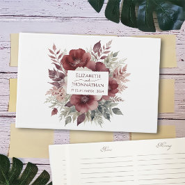 Hösten Rustic Burgundy Blommigt Watercolor Bröllop Gästböcker