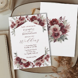 Hösten Rustic Burgundy Blommigt Watercolor Bröllop Inbjudningar