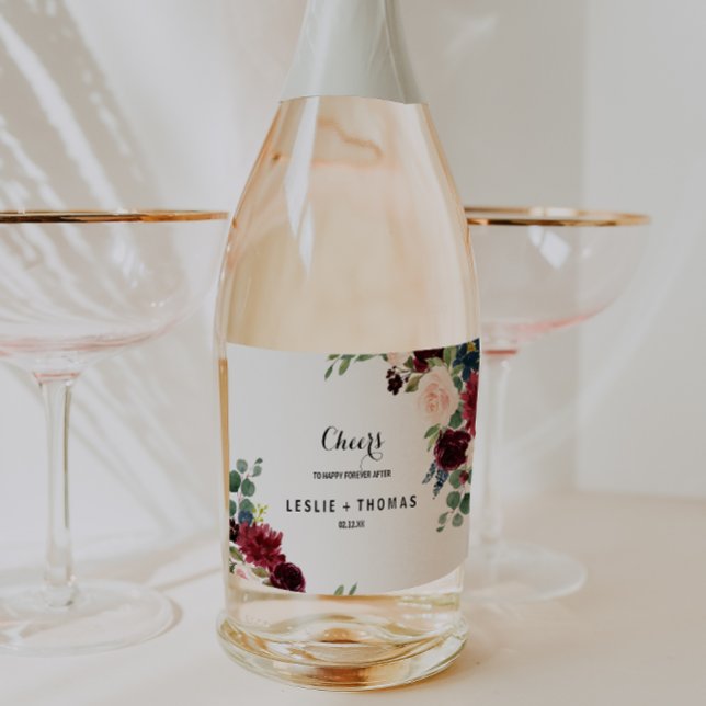 Hösten Rustic Burgundy Bröllop Sparkling Vin Labe (Skapare uppladdad)