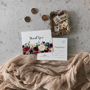 Hösten Rustic Burgundy Calligraphy Tack Vykort
