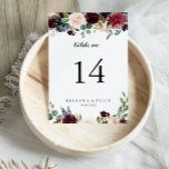 Hösten Rustic Burgundy Modern Calligraphy Bröllop Bordsnummer<br><div class="desc">I höstas är det nutida bordsnumret med rosenlig burgundisk kalligrafi i bröllop en perfekt för ett enkelt bröllop. Utformningen har burgundära, röda, marinerade, blå och strålande och roliga handmålade blommor, inspirerande naturskönhet. Det här är ett bordsnummer från dubblans sida. Lägg till varje bordsnummer som du behöver i din kundvagn individuellt....</div>