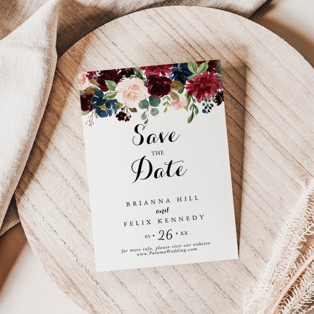 Hösten Rustic Burgundy Modern Calligraphy Bröllop Spara Datumet (Skapare uppladdad)