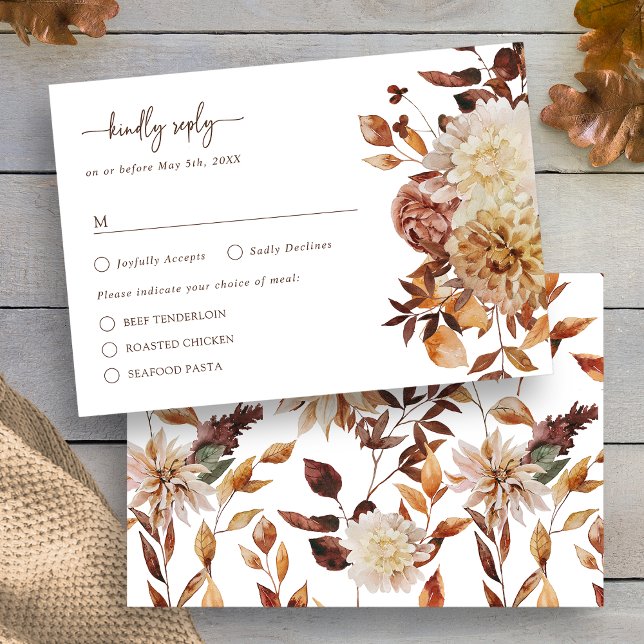 Hösten Rustic Löv OSA kort (White Autumn Rustic Leaves Floral RSVP Card by Painted Paperie
)