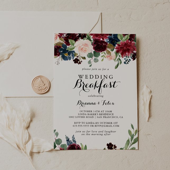 Hösten Rustic Modern Calligraphy Bröllop Breakfast Inbjudningar (Skapare uppladdad)