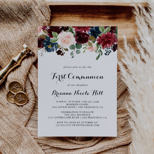 Hösten Rustic Modern Calligraphy First Communion Inbjudningar (Skapare uppladdad)