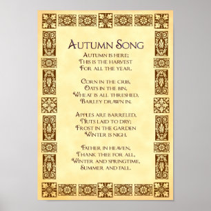 Hösten Sång Thanksgiving Harvest Dikt 10x14 Poster