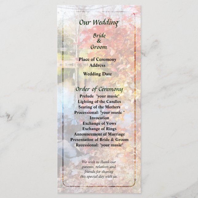 Hösten Sjö Bröllopsprogram Program (Framsida)