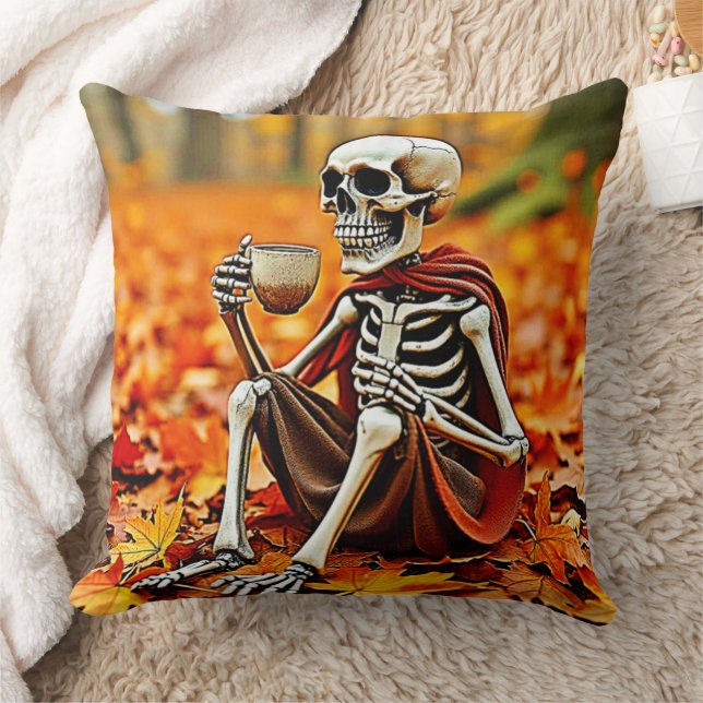 Hösten Skeleton-kaffeuppblåsningsdesign Kudde (Filt)