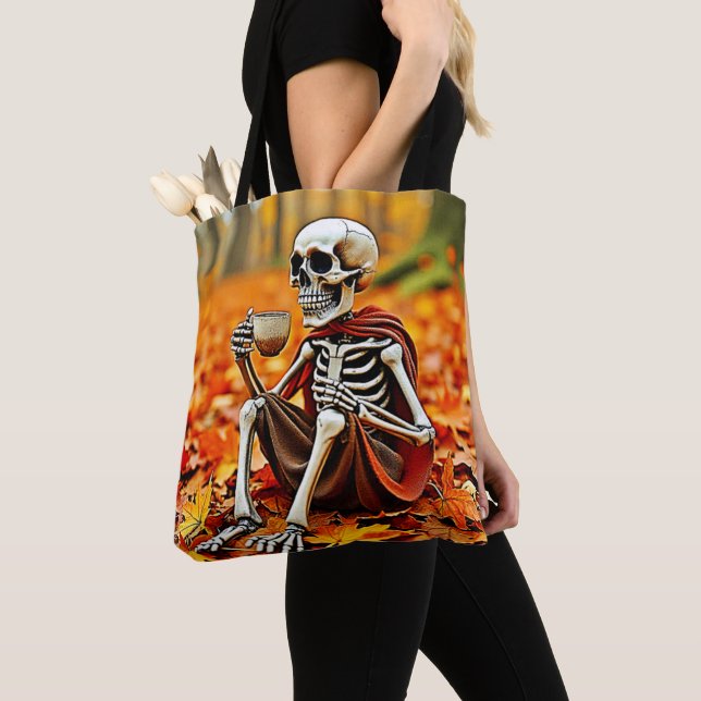 Hösten Skeleton-kaffeuppblåsningsdesign Tygkasse (Närbild)