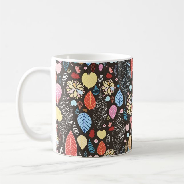 Hösten sömlös mönster med färgstarka löv och b kaffemugg (Vänster)