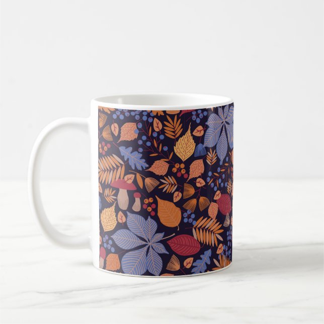 Hösten sömlös mönster med löv, grenar och  kaffemugg (Vänster)