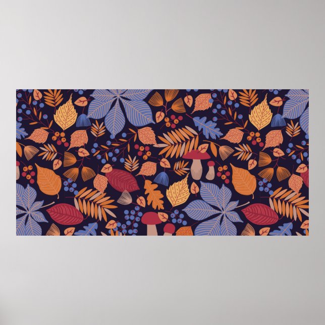 Hösten sömlös mönster med löv, grenar och poster (Framsidan)