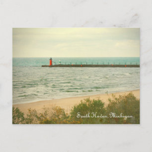 Hösten South Haven Michigan Lighthouse-vykort Vykort