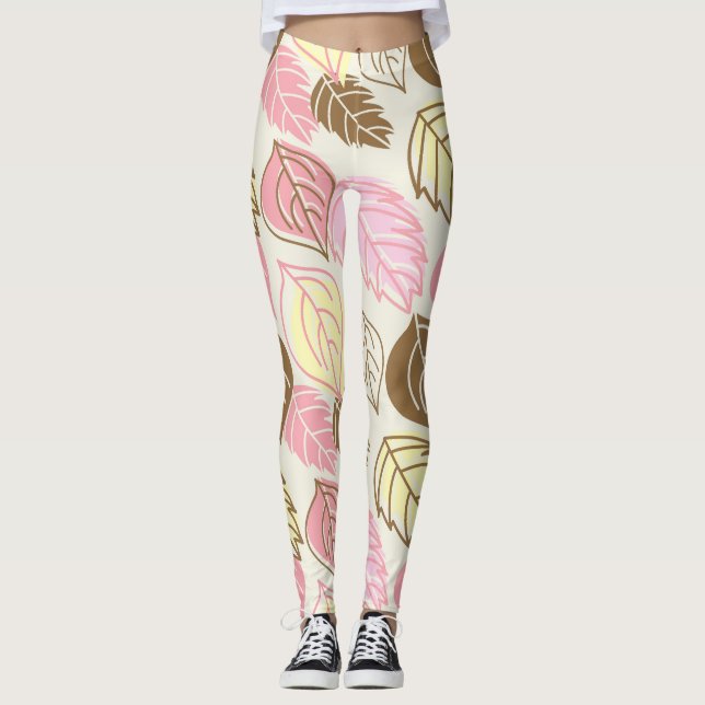 Hösten Splendor: Löv sjölösa Mönster Leggings (Framsida)